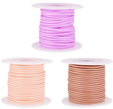 Bestewelry 2 mm Hollow Pipe Tubuing Rubber Cord 3 Rolls Round Tube Cords Strings for Memory Wire Necklace Bracelet Knitting Jewelry Making Decoration