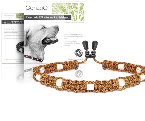 Ganzoo Collier décoratif Paracord 550 pour Chien, céramique EM avec Tubes EM Pipes et Perles décoratives, Taille XS 26-32 cm, réglage par bloqueur de Cordon pour Un Tour de Cou ajusté, Diamant Topaz