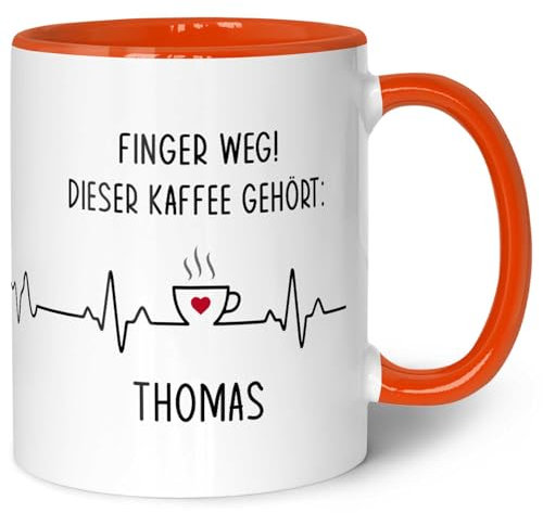 Bedruckte Tasse mit Spruch - Finger Weg! - Personalisiert mit Name - Lustige Geschenke für Arbeitskollegen im Büro Arbeit - Geschenk für Sie & Ihn - Spülmaschinenfest - Orange