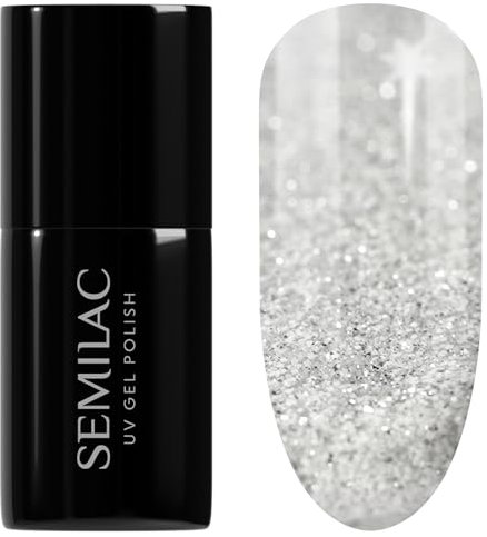 SEMILAC Gel Nail Polish 605 White Flash - Semi Transparent Glitter Gel Polish - Soak Off Easy To Use LED/UV Nail Lamp - Long Lasting Manicure and Pedicure up to 3 weeks