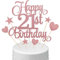 Happy Birthday Cake Topper 21st, 23pcs Rose Gold Glitter Happy 21st Birthday Cake Topper Kit with Star Heart Paper Fan, Cupcake Topper for Girls 21st Birthday Party Cake (Rose Gold)