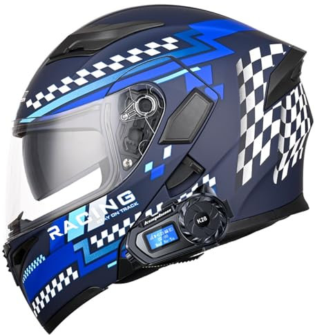 Casco Modular Moto Bluetooth con Doble Visera, con Micrófono para Respuesta Automática Casco de Moto Homologado ECE Adecuado para Hombre Mujer Adulto 7,XL=61-62CM