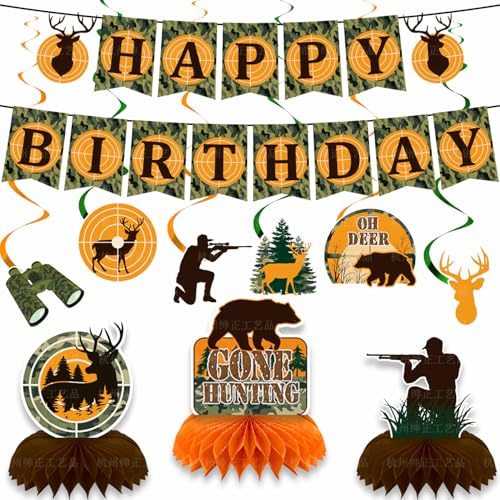 16 Stück Jagd-Banner, Camping hängenden Wirbel Hunting Honeycomb Centerpieces für die Jagd Camping Geburtstag Party Dekoration