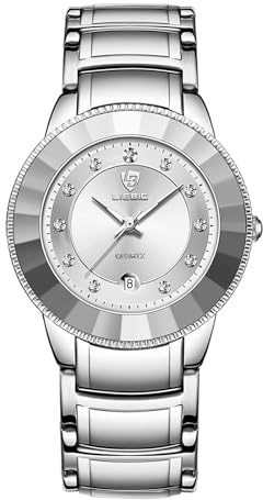 Silverora Uhren Herren Diamant Armbanduhren: 3ATM Wasserdicht Kalender Ultradünne Analoge Quarzuhr mit Leuchtender Zeiger Edelstahlarmband Uhren mit Strass Skala Geschenke für Männer