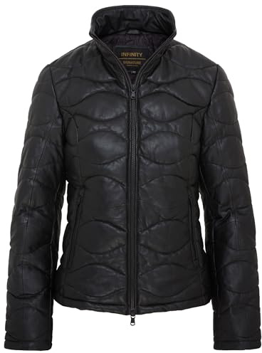 Schwarze Puffer Bomberjacke aus Warmem, Gestepptem Leder Für Damen