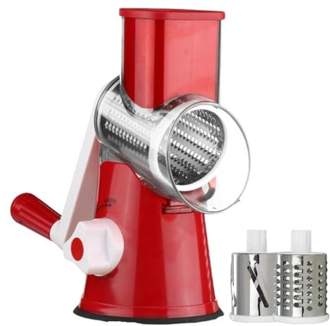 DVATLAEM Maison culte maisonculte RotoChef - Mandoline a légumes Manuelle Coupe Legumes Multifonctions avec 3 Lames de Tambour Détachables pour Pommes de Terre, Carottes, Fromage, Forte Aspiration