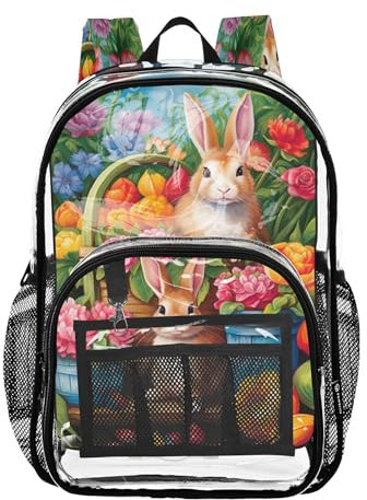 Joitme Osterhasen Blumen Rucksack für Schule Jungen Jungen Rucksack Große PVC Tasche, Osterhasen Blumen 2, Einheitsgröße, Osterhasen-Blumen