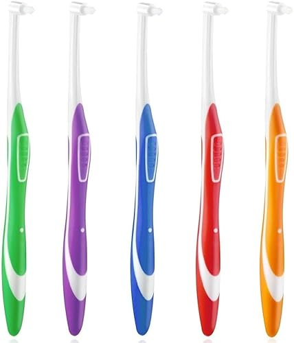Heanvmyss Tuft Zahnbürste,5 Stück Einbüschelbürste,Kleine Einbüschelzahnbürste Getuftet Weich Büschelzahnbürste Trimm Single Interdental Zwischenraum Bürste für Zahnreinigung im Detail(5 Farben)