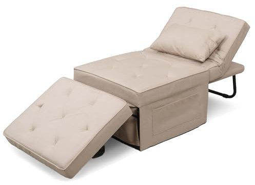 Softa 4-in-1 umwandelbares Schlafsofa, faltbarer Schlafsessel mit 5 Positionen verstellbarer Rückenlehne, Ottomane Gästebett & Kissen, platzsparende Möbel für Wohnzimmer, Schlafzimmer, Wohnungen