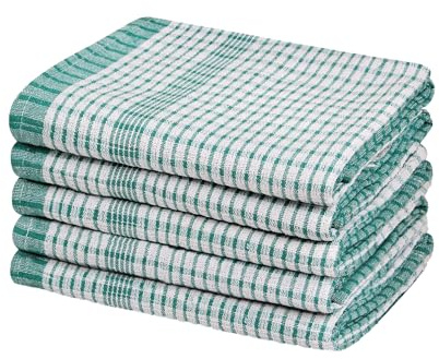 Westlane Linens Wonderdry Cotton Kitchen Tea Towels – Absorbent, Lint-Free, Quick Dry Dish Cloths Pack of 5 (Green)