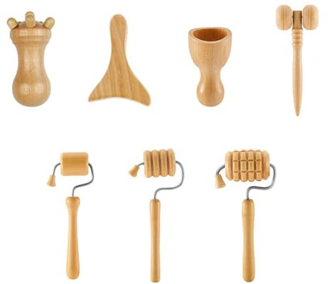 Kit Maderotherapie Visage 7 Pièces Rouleau De Massage En Bois Appareil De Massage Roller Manuel Outils De Massage En Bois Pour Soins Du Visage, Gua Sha (7 pièces)