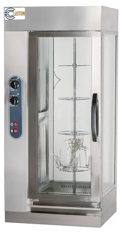 Cleiton® Asador de Pollos Eléctrico Vertical para 12-24 Pollos de 67x55 cm en Acero Inoxidable con 1 Espada | Temperatura max 300°C - 6700W