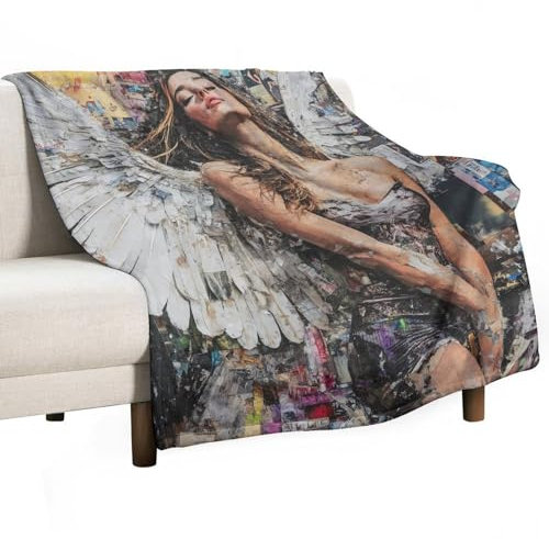 Jubonexis Pretty Angel Graffiti-Street-Kunst-Überwurf, Decke, gemütlich, strapazierfähig, für Schlafzimmer, Wohnzimmer, Couch, Sofa, Bett, 127 x 152,4 cm