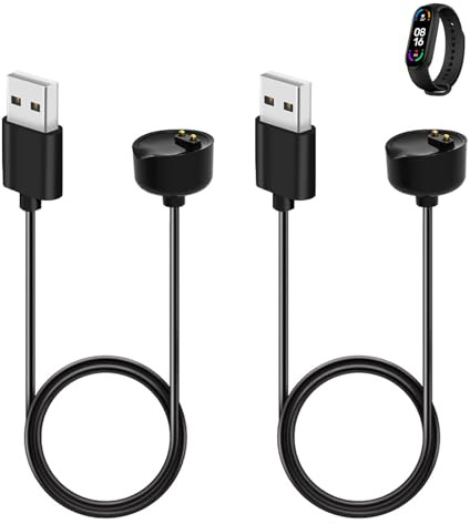 2 Pezzi Caricatore Magnetico Compatibile con Xiaomi Mi Band 5/6/ 7, Cavo di Ricarica USB 1M, Accessorio Caricabatterie per Smartwatch, Carica Rapida e Sicura, Compatto e Leggero, Nero
