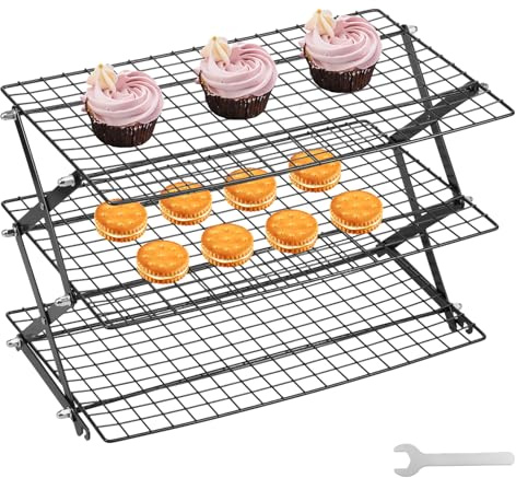 Guniata 3 -stufige zusammenklappbare Kühlregal zum Backen von erweiterbarem und faltbarem Kekskühlregal mit AntiRost Beschichtung zum Kochen und Backen(schwarz,3 Etagen)