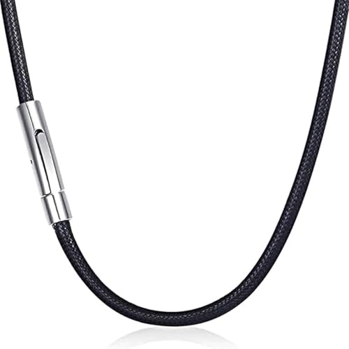 Canvas Trend 46cm Mens Leather Necklace Cord, 2mm Width Braided Black Necklace Cord with Stainless Steel Clasp, Black Leather Rope Necklaces for Men Women, Waterproof Braided Rope Chain with Clasp