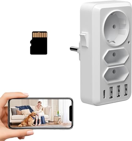 InCliick Caméra Prise 4K UHD- Moniteur Multifonctionnel pour Animaux avec Vision Grand Angle 100°- Fiche Européenne 2 Broches- Caméra avec WiFi et Point d'Accès AP- pour Sécurité Domestique