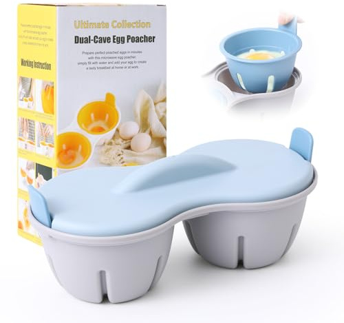 OAKKMEL Egg Poacher Microwave Egg Cooker, Poached Egg Maker Microwave, Dishwasher Safe Microwave Egg Poacher Cups 2 Eggs, Designed for Quick Poached Egg Preparation