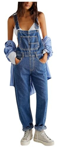 Salopette Donna Jeans Pantaloni Lunghi in Denim Oversize Pantaloni da Lavoro con Spalline Regolabili e Tasche, alla Moda, Tinta Unita,per Il Tempo Libero