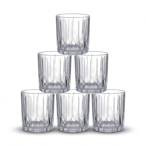 INDE SANTA CLARA | Set 6 Vasos de Cristal Agua 35cl Skye Tallado Transparente, Vasos Bajos de Vidrio Claro, Vasos Agua Aptos Lavavajillas y Microondas
