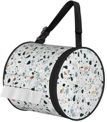 White Parttern Print Generic Portable Toilet Paper Holder,Foldable Roll Storage Bag With Adjustable Strap For Wall, Car, Camping, Tent