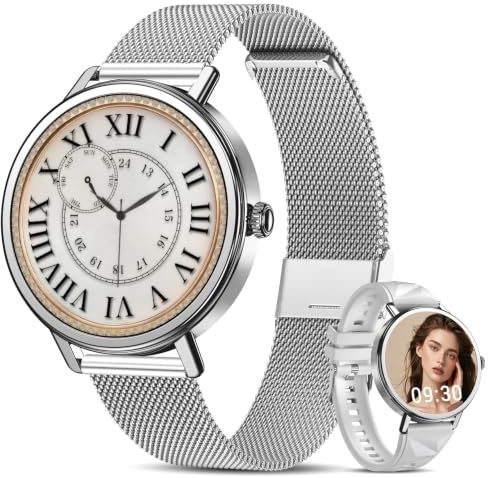 IOWODO Reloj Inteligente Mujer con Llamadas Bluetooth, 1.26 Smartwatch Mujer Elegante con 2 Correas, 24h Pulsómetro/SpO2/Sueño, 100+ Modos Deporte, IP68, Pulsera Actividad para Android iOS