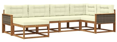 vidaXL Outdoor-Sofagarnitur mit Kissen 6 pcs Natur und Creme, Patio-Sofa, Moderne Outdoor-Sitzgruppe, langlebige Gartenmöbel, wetterfest für die Lounge im Garten