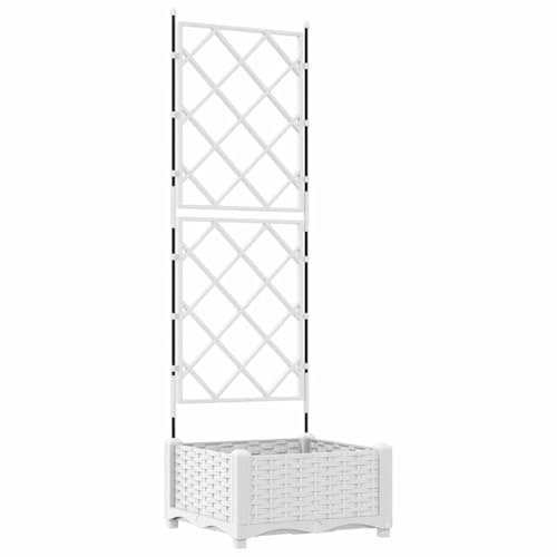 HGFDVCMR Fioriera da giardino con traliccio, moderna fioriera in plastica per esterni, resistente alle intemperie, traliccio per piante rampicanti, bianco, 40 x 40 x 125,5 cm