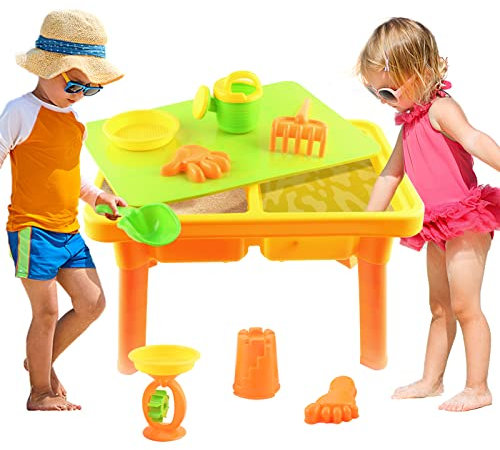 deAO Sand and Water Table with Lid and Accessories Summer Indoor or Outdoor Pool Garden Beach Playset for Toddlers Kids