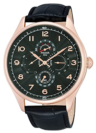 Pulsar Herren-Chronograph Quarz Armbanduhr mit Lederband PW9002X1, Gurt
