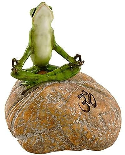 Top Collection Miniature Fairy Garden and Terrarium Statue, Meditating Frog on Rock with Om Symbol