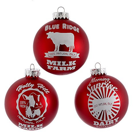 Kurt Adler - Bola de Cristal con diseño de Logotipo de la Granja lechera (80 mm), Color Rojo y Blanco