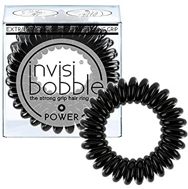 invisibobble Power Haargummi True Black I 3x Spirale Haargummis schwarz Mädchen, Damen & Herren I extra stark I designed im Herzen Münchens