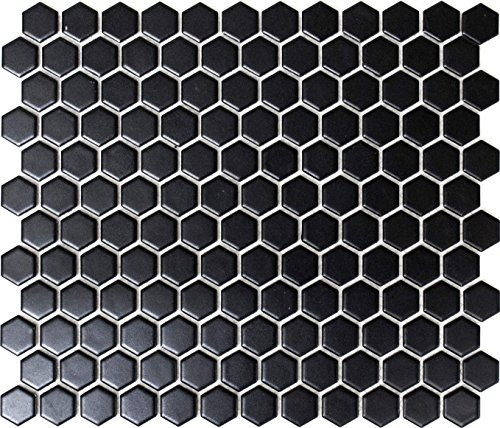 Mosaik Hexagon uni schwarz matt Keramik Mosaik, Mosaikstein Format: 23x26x5 mm, Bogengröße: 260x300 mm, 10 Bögen