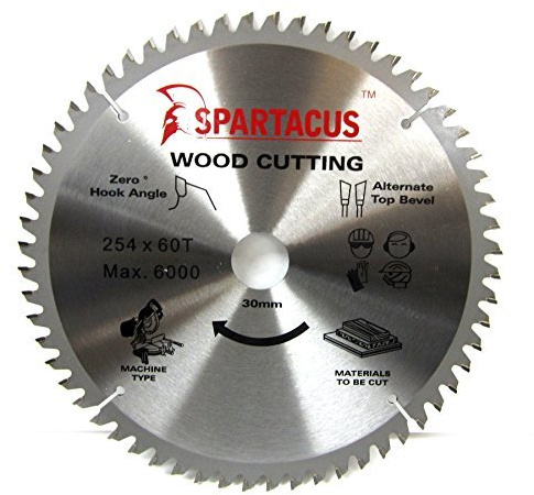 Spartacus 254mm Diameter x 60 Teeth x 30mm Bore Wood Cutting Mitre Chop Saw Blade Fits Bosch GCM10SD