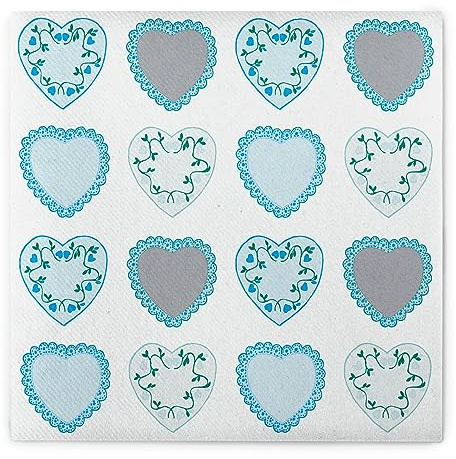Sovie HOME Airlaid Serviette SWEET LOVE in Blau, 40 x 40 cm, 1/4 Falz, 12 Stück, romantische Herzen mit Floraldesign, saugstark & stofähnlich, Ideal für Babyshower, Taufe, Hochzeit