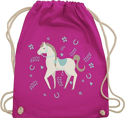Turnbeutel Rucksack - Tiermotiv Animal Print - Süßes Pony - Unisize - Fuchsia - pferdegeschenkartikel kinderrucksack tier tiermotive reit beutel kindergarten baumwolle tiere tiermotiven horse