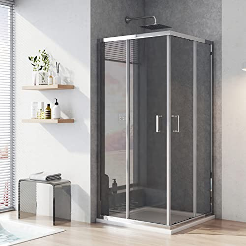 Heilmetz Duschkabine 80x80 cm Eckeinstieg Duschabtrennung Schiebetür Duschtür Nische Duschkabinen Glastür 5mm ESG Sicherheitsglas Nano Beschichtung Doppel Schiebetür Duschtür -Höhe 195cm