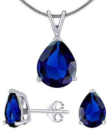 Silvego - Juego de joyas para mujer de plata de ley 925 con gotas de cristal azul oscuro