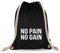 Turnbeutelliebe® Turnbeutel mit Spruch - lustige Motive & Sprüche - Bedruckt - Baumwolle schwarz - Sportbeutel - Rucksack - ca. 12 Liter - 37 x 46 cm (no Pain no gain)