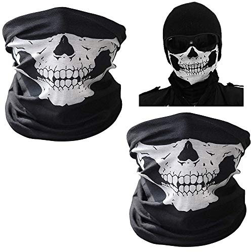 UBERMing 2 Pièces Masque de Crâne Masque Demi-Tête de Mort Moitié Crâne de Cagoule Ghost Skull Masque de Tubulaire Extensible Masques Visage en Polyester de Crâne pour Moto Ski Randonnée Vélo