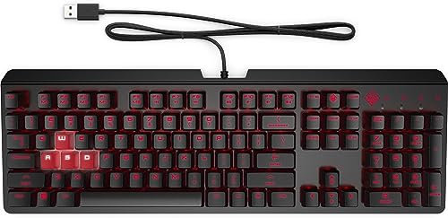 HP OMEN Encoder - Clavier Mécanique Gaming AZERTY (Filaire - USB, Anti-Ghosting, Switch Cherry MX Red, Rétroéclairage LED Rouge) - Noir/Rouge