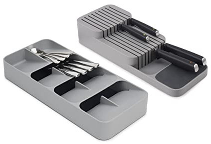 Joseph Joseph Set Organizzatore per Cassetti, Composto da Portacoltelli e Posate, 2 Pezzi, Grigio