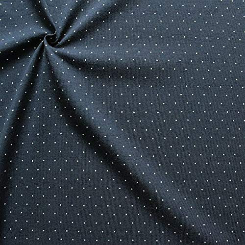 STOFFKONTOR Baumwoll Stretch Jersey Stoff Mini Dots - Meterware, dunkel-blau - zum Nähen von Kleidern, Röcken, Shirts, Dekoration, uvm.