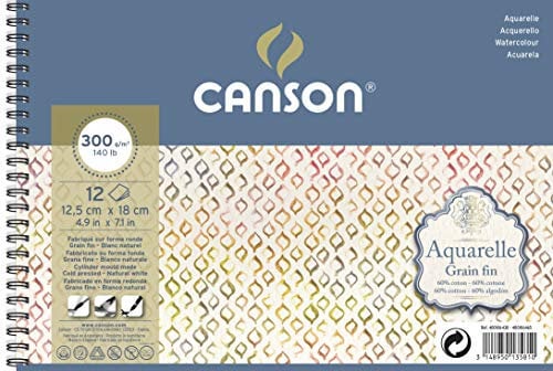 Canson Aquarelle Spiralblock, 12,5 x 18 cm, 12 Blatt, 300 g/m², Feinkorn