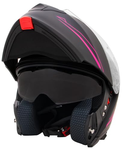 Zorax Noir Mat/Rose M (57-58cm) ZOR-838 Casque Moto Modulable Double Visière ECE 2206 Homologué Homme Femme