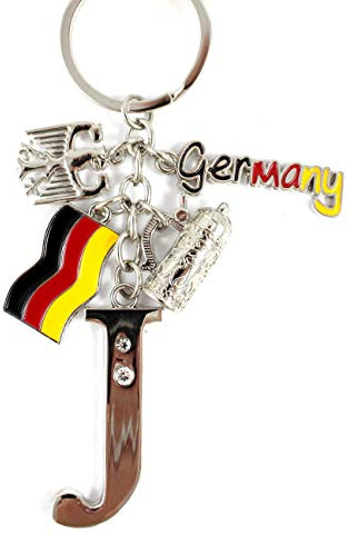 ELLUG Schlüsselanhänger H.: 11cm Buchstaben/Letter/Initalien/Alphabet/ABC mit Glitzersteinen & Charms Bierkrug/Adler/Deutschland-Fahne/Germany (J)