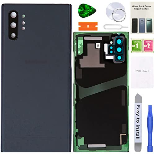 XFU Back Glass Battery Cover for Samsung Galaxy Note 10+ Plus N975F Original Rear Window Cover with Camera Lens, Adhesives, Tools, Guide, Mobile Phone Case (Black)