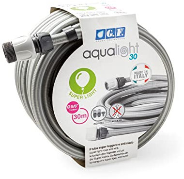 Aqualight, set di tubi da giardino leggero, tubo da 30 metri (5/8), connettori per tubi flessibili, antipiega e torsione, particolarmente leggero, tubo per l'irrigazione