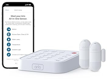 Arlo Home Security System – Kabelgebundene Tastatur-Sensor-Hub, (2) 8-in-1-Sensoren, 24/7-professionelle Überwachung, Alarmanlage für Haus-Sicherheit, Hausautomation – SS1201
